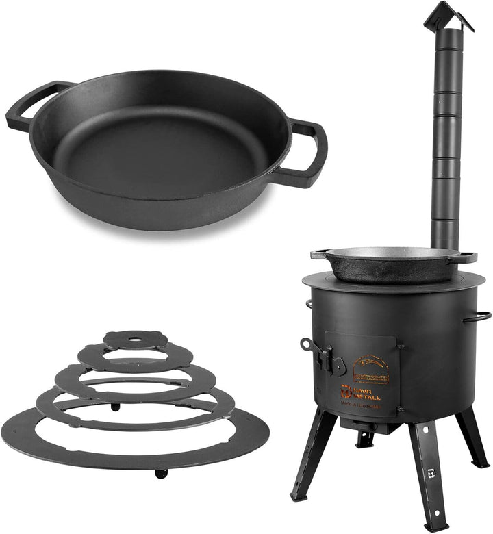 Ø44cm Uchag 2mm stahl Utschak mit Adapter-Ringe Abzugsrohr Ø36cm Gusseisenpfanne Bräter Schmortopf z