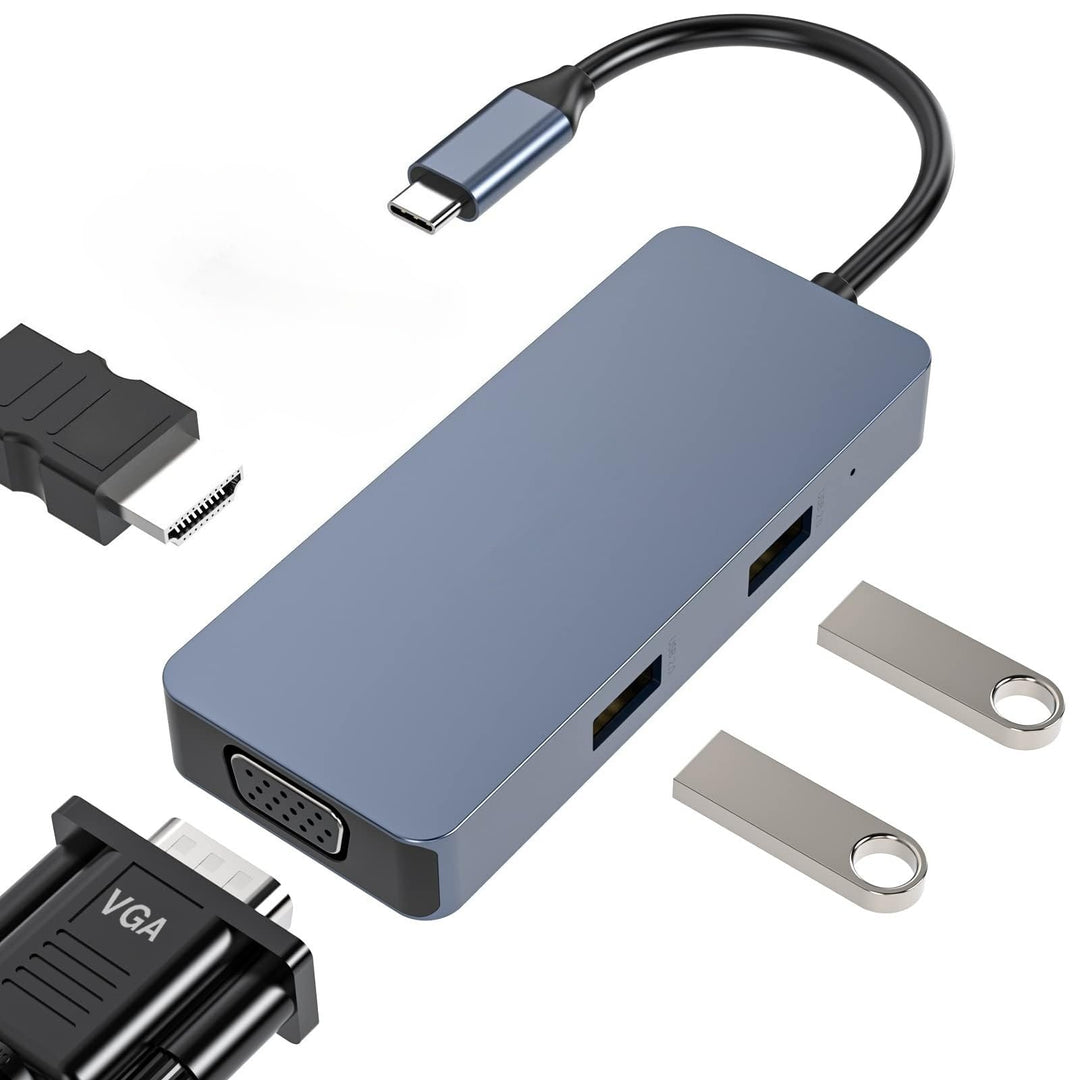Tiergrade 6-in-1 USB C HUB, USB C auf USB Adapter mit 4K HDMI, VGA, SD- und TF-Kartenleser und 2 USB