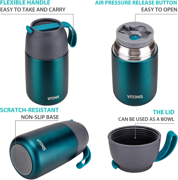 Thermobehälter für Essen 500ml & 700ml Edelstahl Warmhaltebebehälter mit faltbaren Löffel, Speissen,