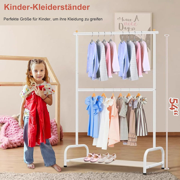 MISSLO Kleiderständer Kinder, Baby Kleine Kleiderstange Doppelt mit Schuhablage Schwerlast Metall Ga