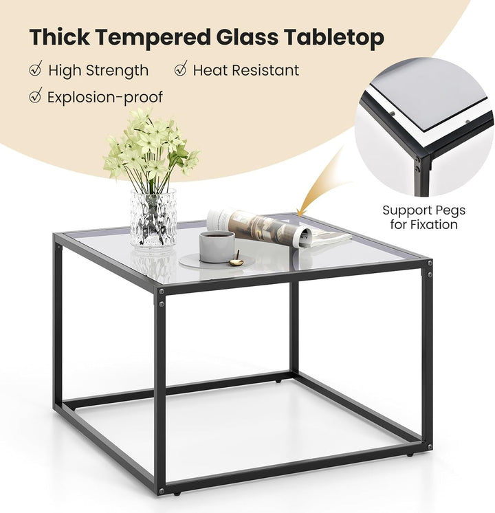 GIANTEX Couchtisch Glas Metall, Glastisch Kaffeetisch Teetisch mit Hartglasplatte, Wohnzimmertisch m