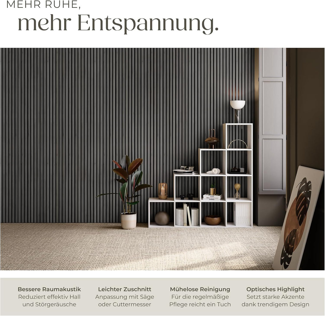 tectake® 3D Akustikpaneele 2er Set mit Echtholzfurnier, Holz Optik Paneele, Wandpaneele in Holzoptik