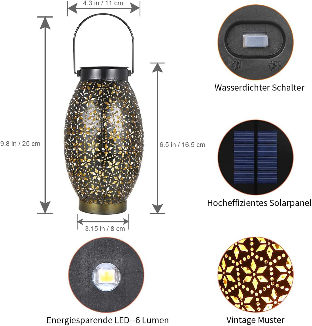 Görvitor Solarlaternen für Aussen 2 Stück, LED Metall Solar Laterne für Draussen IP65 Wasserdicht,