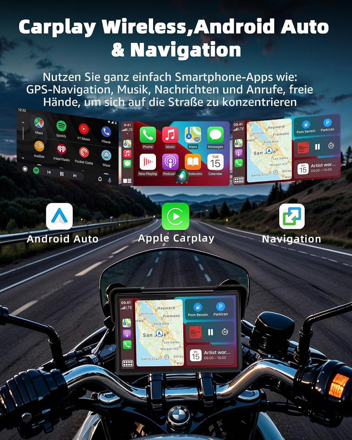 Plug-and-Play Carplay Bildschirm für BMW Motorrad 7 Zoll Motorrad Display mit Wireless CarPlay &amp; And