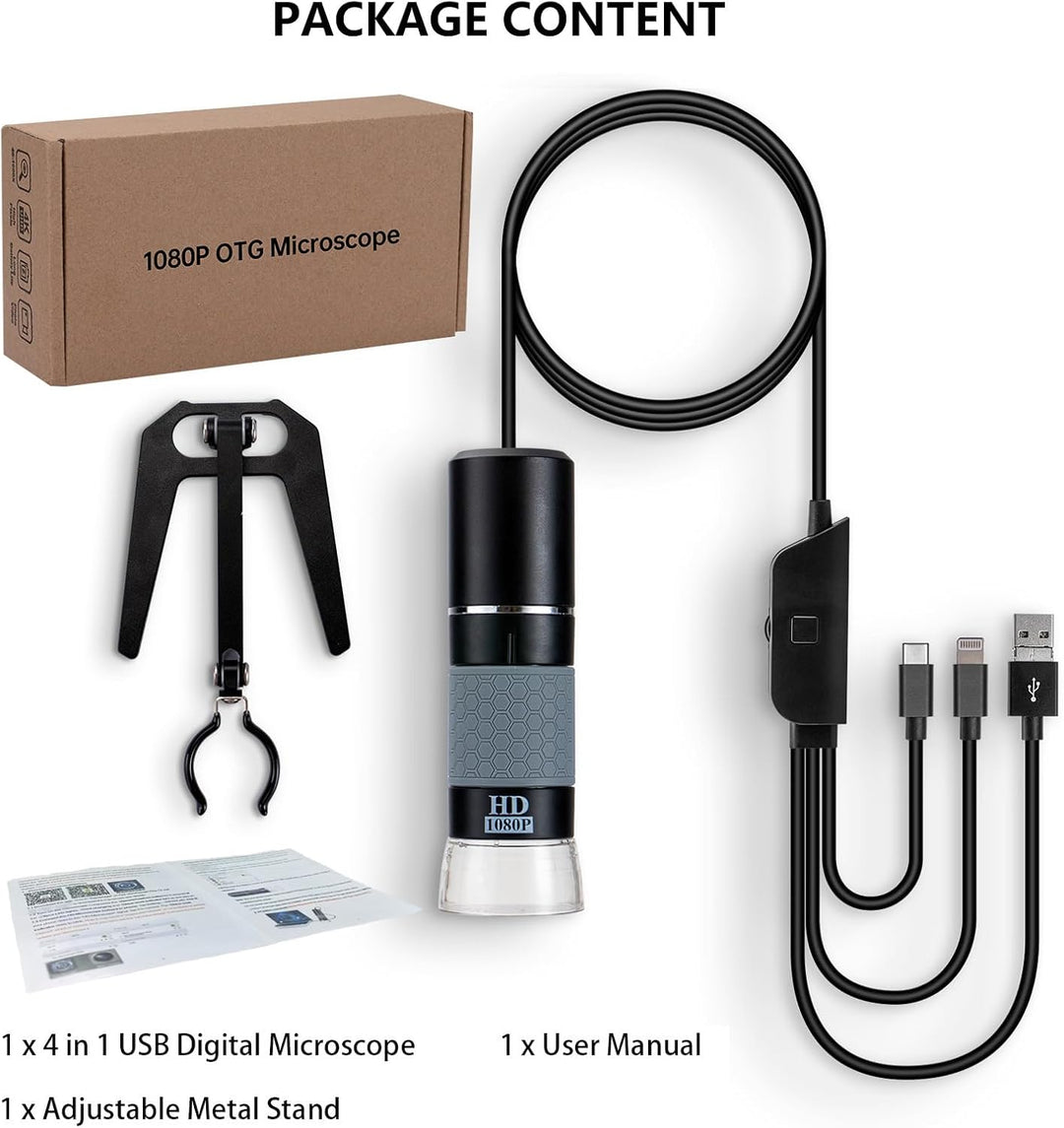 1080P Handheld Digital Mikroskop, Tragbares USB-Mikroskop mit 50-1000X Vergrösserung und Verstellbar
