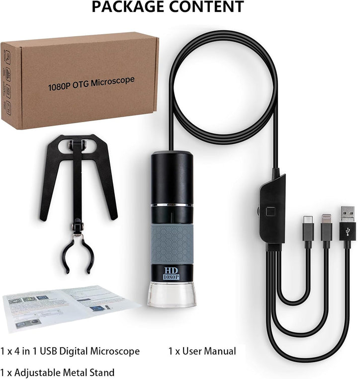 1080P Handheld Digital Mikroskop, Tragbares USB-Mikroskop mit 50-1000X Vergrösserung und Verstellbar