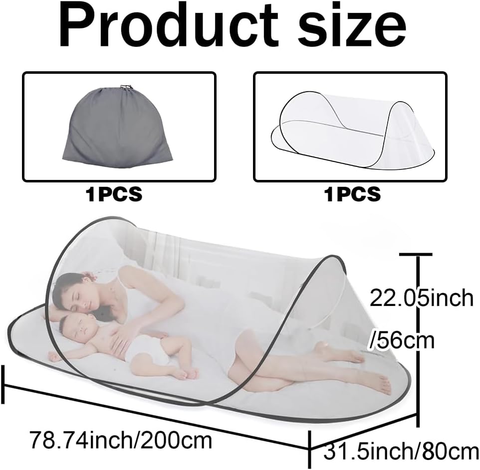 Moskitonetz Pop Up 200 x 80 x 56 cm, Faltbares Moskitonetz, Moskitonetz Reise Pop Up, Tragbares Camp