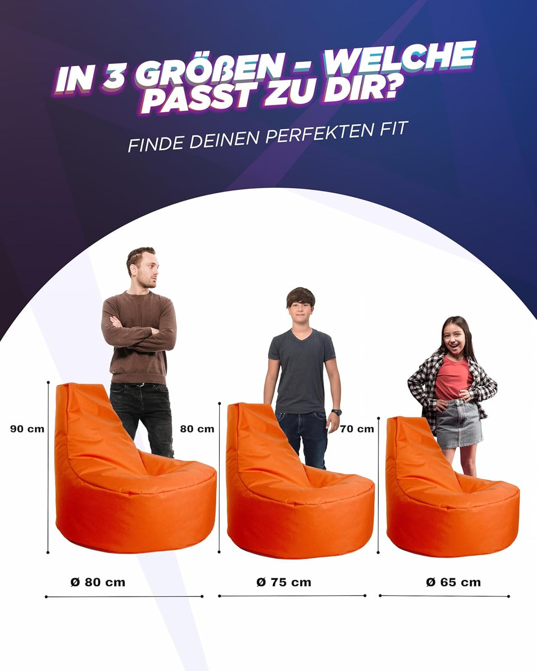 PATCH HOME Gamer Sessel in 2 verschiedenen Grössen und 25 XL - 75cm Durchmesser, 30cm Sitzhöhe, 80cm