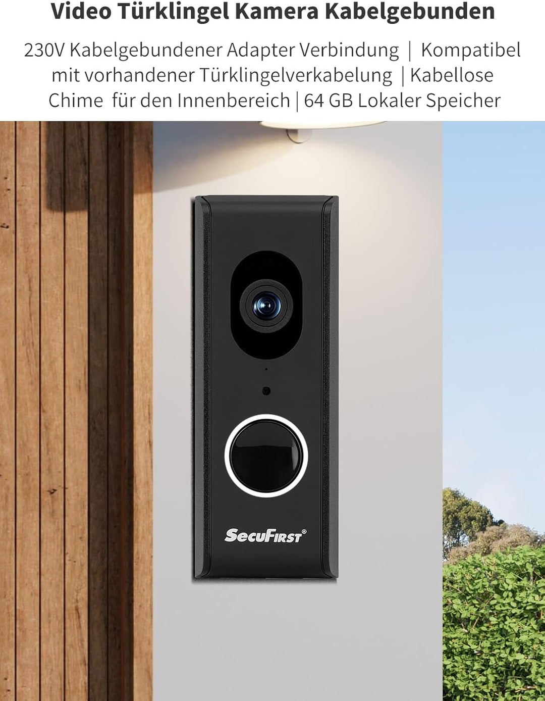 SecuFirst Türklingel mit Kamera mit Chime,Video Türklingel Kabelgebunden,WLAN Klingel Haustür Aussen