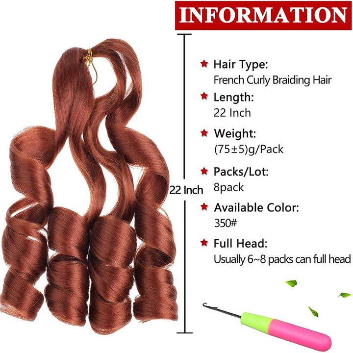 Xtrend 22 Inch Pre Stretched Bouncy Loose Wavy Braiding Hair 8 Packs Copper Red French Curly Braidin