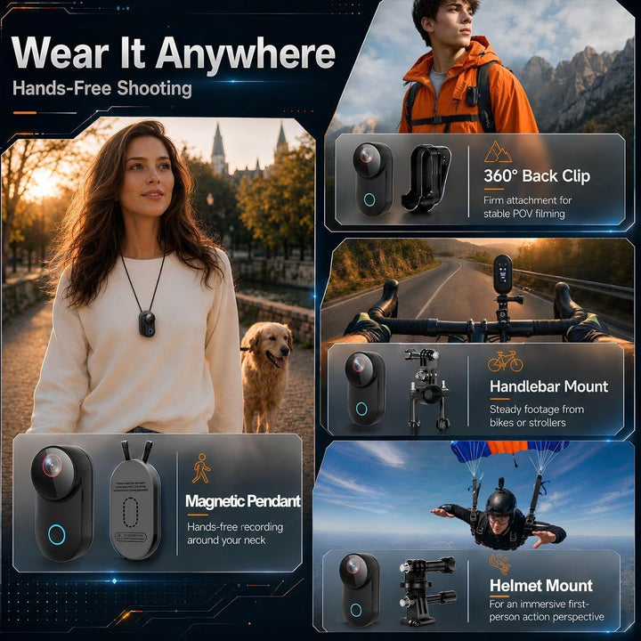 4K Ultra HD Action Cam, 6-Achsen elektronische Bildstabilisierung, 154° Weitwinkelobjektiv, wasserdi