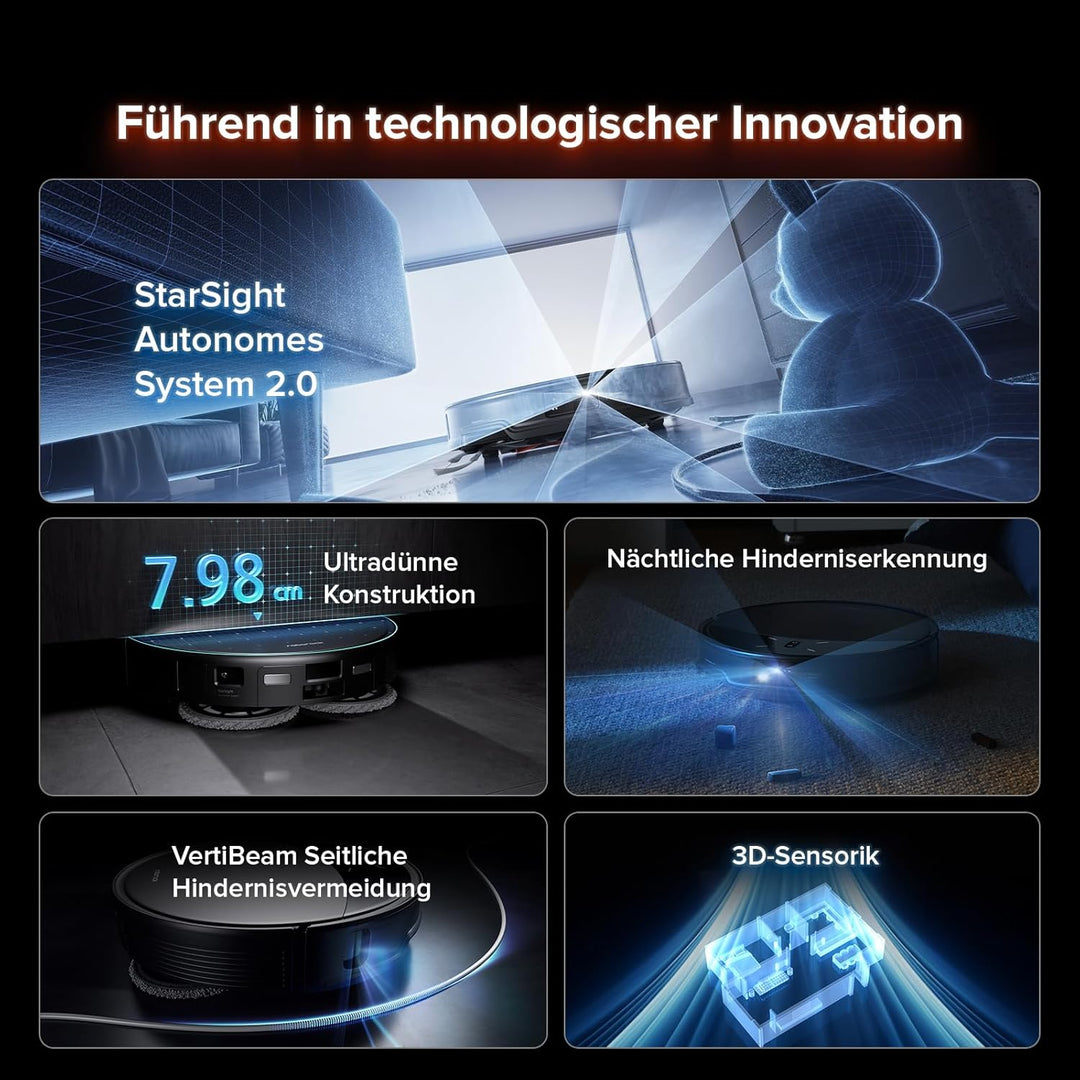 roborock Saros 10R Saugroboter mit Wischfunktion&angebbarem Wischmopp, 7,98cm Ultra-Slim Design, Sta