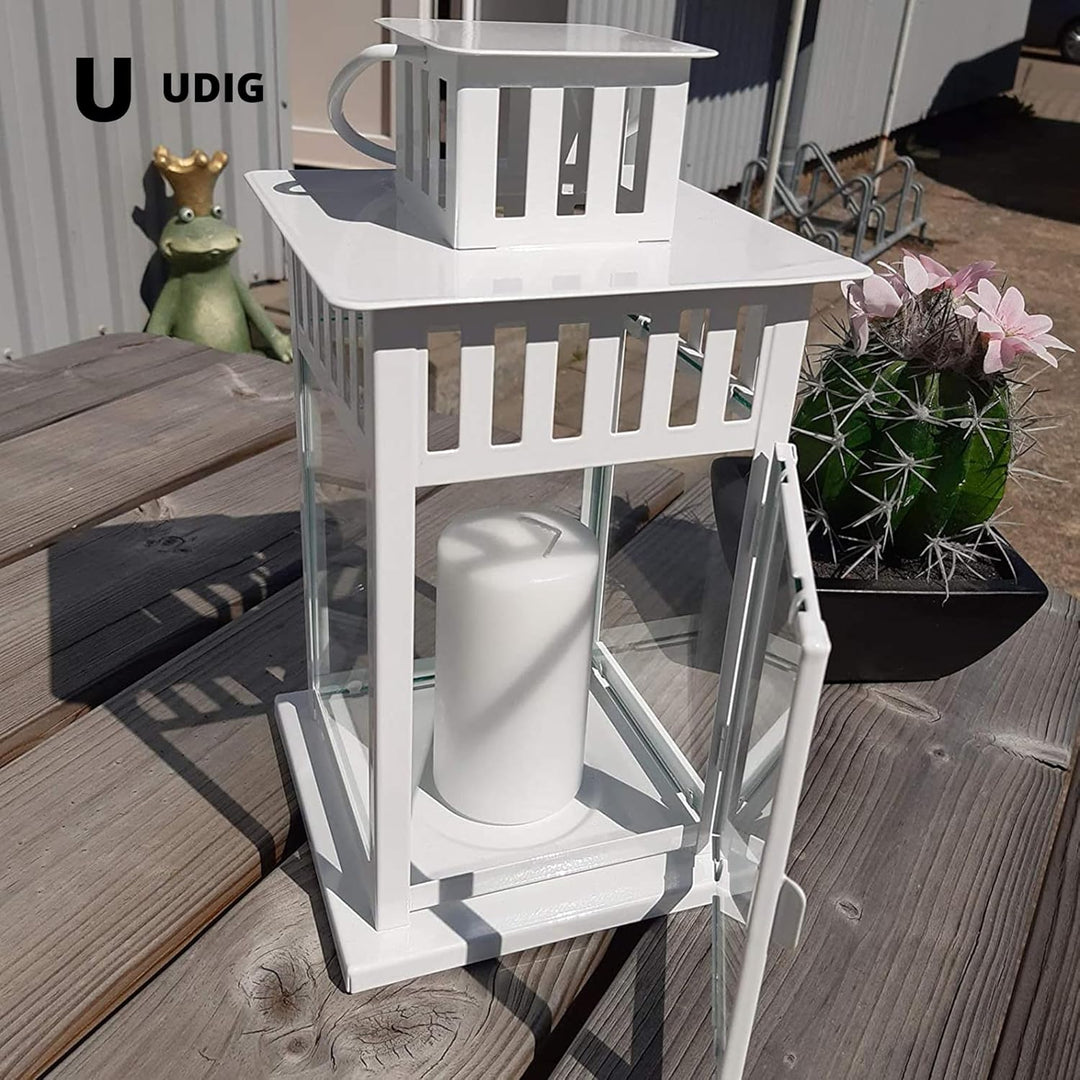 UDIG Laterne mit Gravur aus Metall, weiss, 28x15,5x15,5 cm, Hochzeitslaterne, persönliche Hochzeitsg