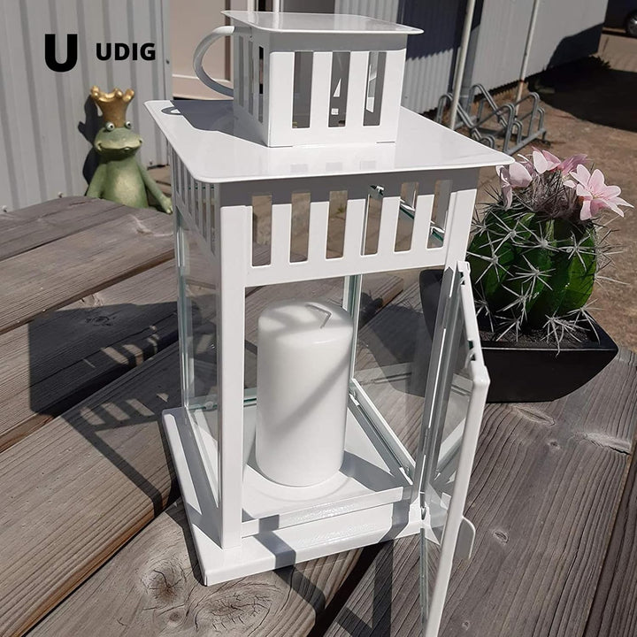 UDIG Laterne mit Gravur aus Metall, weiss, 28x15,5x15,5 cm, Hochzeitslaterne, persönliche Hochzeitsg