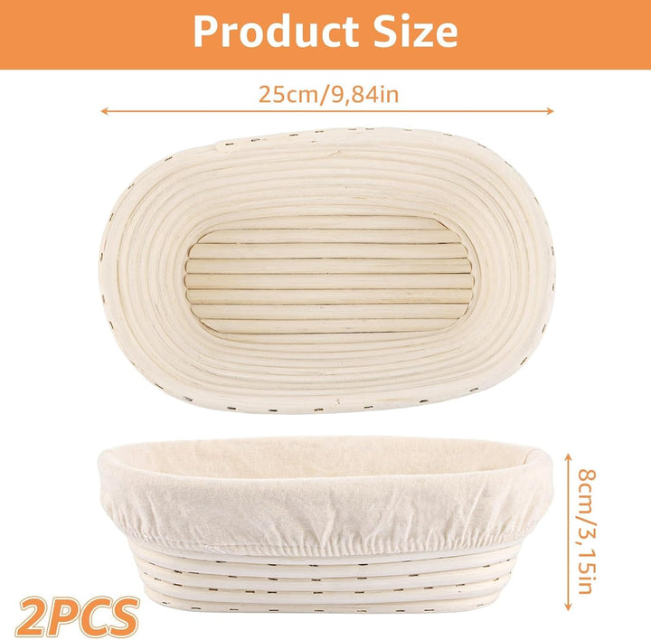 2 Stück Gärkörbchen oval, Gärkörbchen Set, Gärkörbe mit Leinenauskleidung Ø25cm, Brotbackzubehör Gär