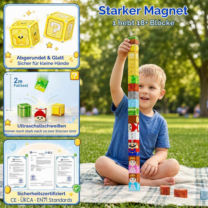 Magnetbausteine für Kinder Reise: 100 Teile Magnetwürfel mit Tragbare Metalldose, Adventurer Rollens