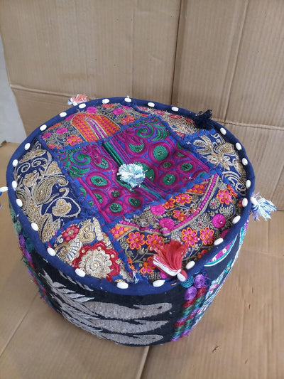 PUSHPACRAFTS Ottoman Pouf Indian Bohemian Style Interior Decor Fusshocker Bodenkissen Indian Embroid