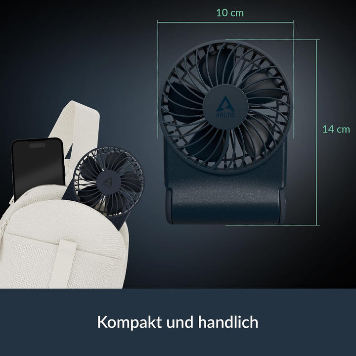 ARCTIC Summair 2Go (blau) - Wiederaufladbarer Handventilator mit Standfuss | Stufenlos regelbar, 4-7