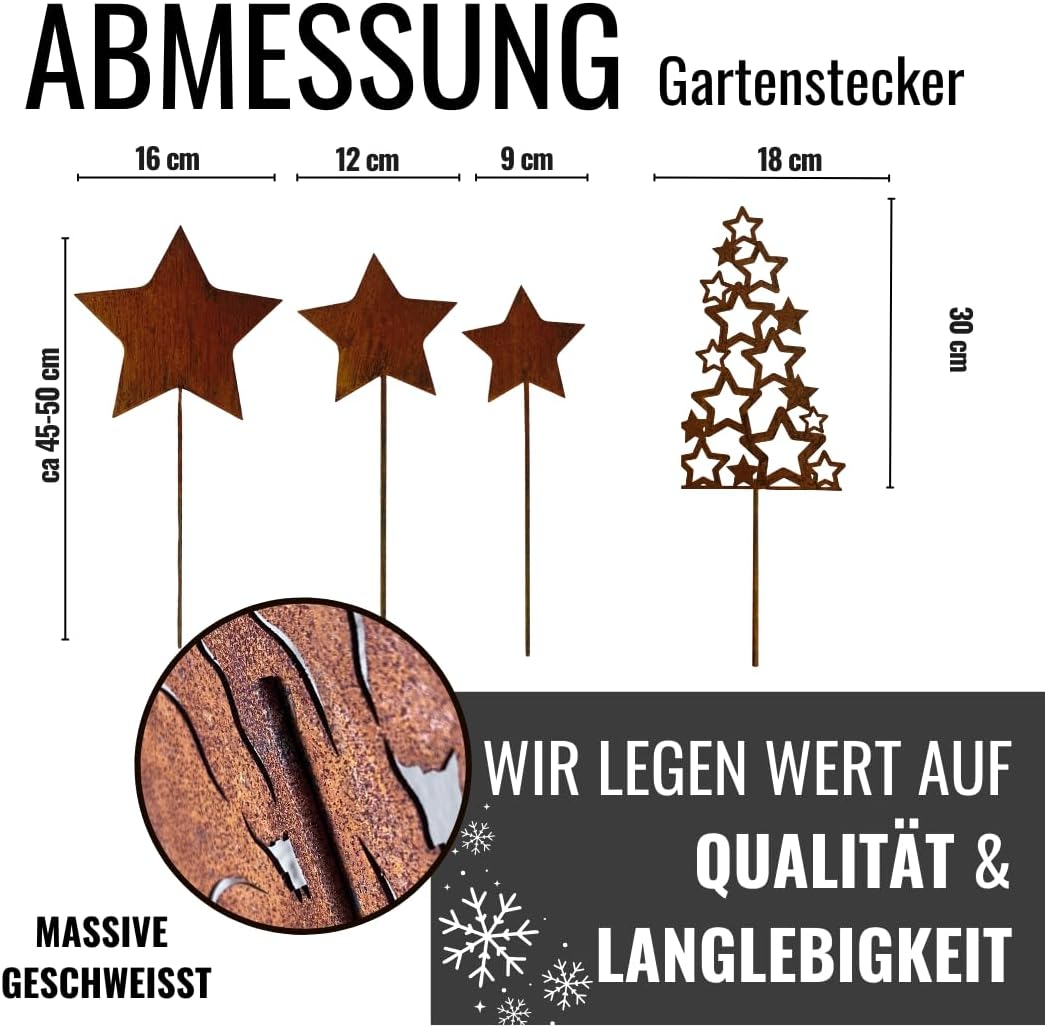 Terma Stahldesign Gartenstecker Rost 4er Set Sternenbaum mit Sterne Made in Germany Outdoor rost dek