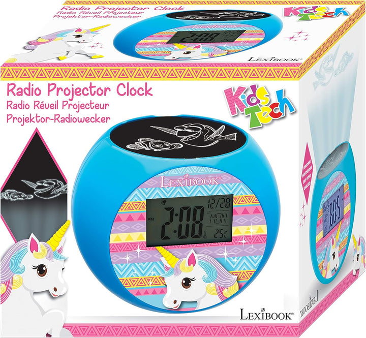 Lexibook Einhorn Unicorn Projektor-Radiowecker, Soundeffekte, Batterien, Blau, RL975UNI, Einhorn