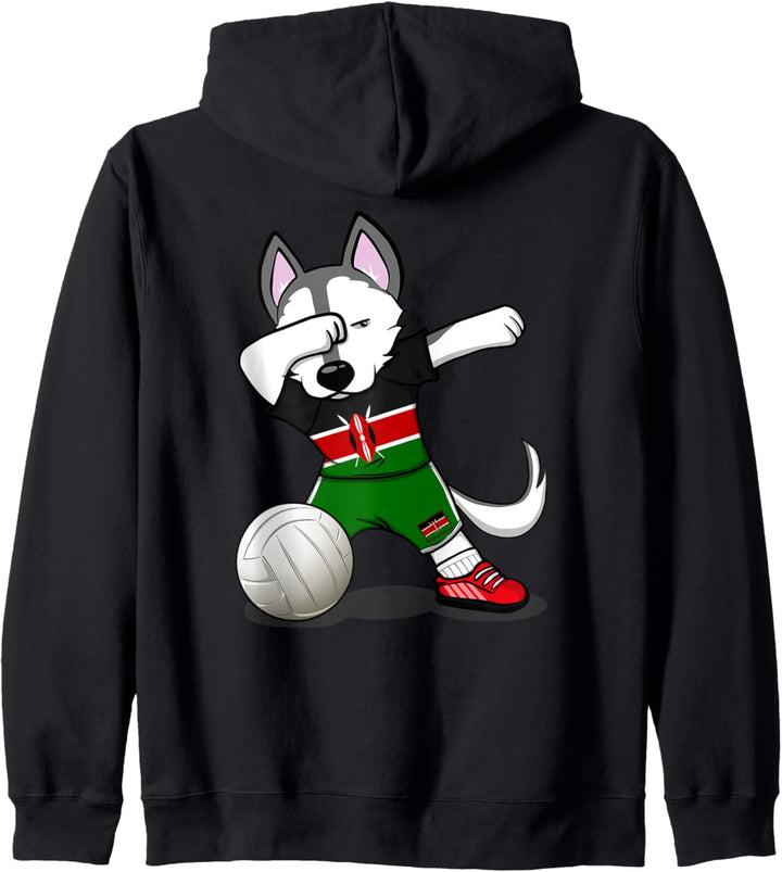 Dabbing Husky Hund Kenia Volleyball Kenianische Flagge Sport Kapuzenjacke