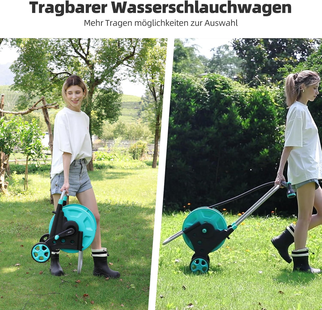 Schlauchwagen, Fahrbare Schlauchtrommel für 42m 1/2" Schlauch, mit Rädern, Verstellbarem Handlauf &amp;