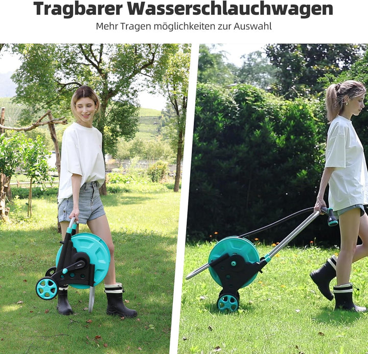 Schlauchwagen, Fahrbare Schlauchtrommel für 42m 1/2" Schlauch, mit Rädern, Verstellbarem Handlauf &amp;