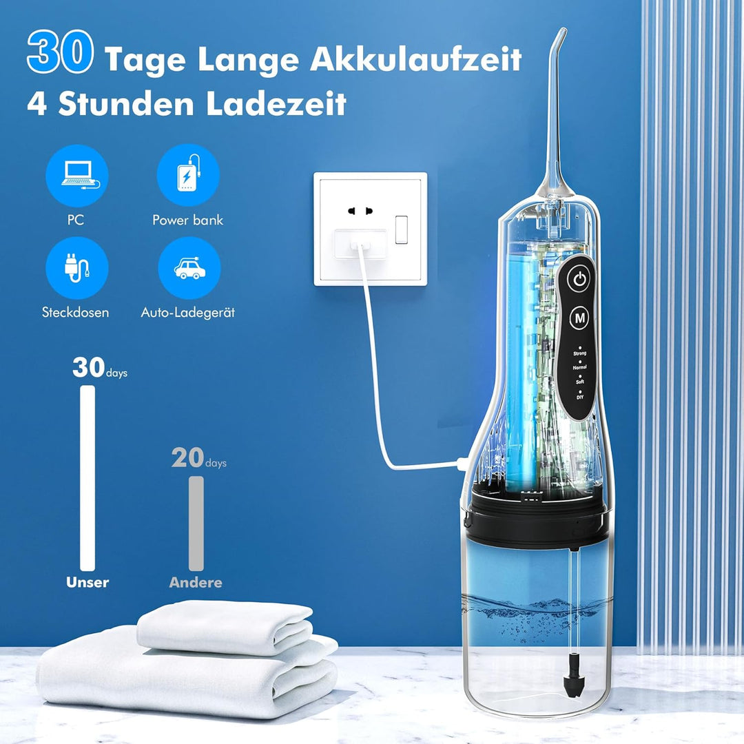ETROBOT Munddusche Kabellos, 2024 Elektrisch Water Flosser, 5 Modi & 6 Düsen, 350ML(Vergrösserter) Z