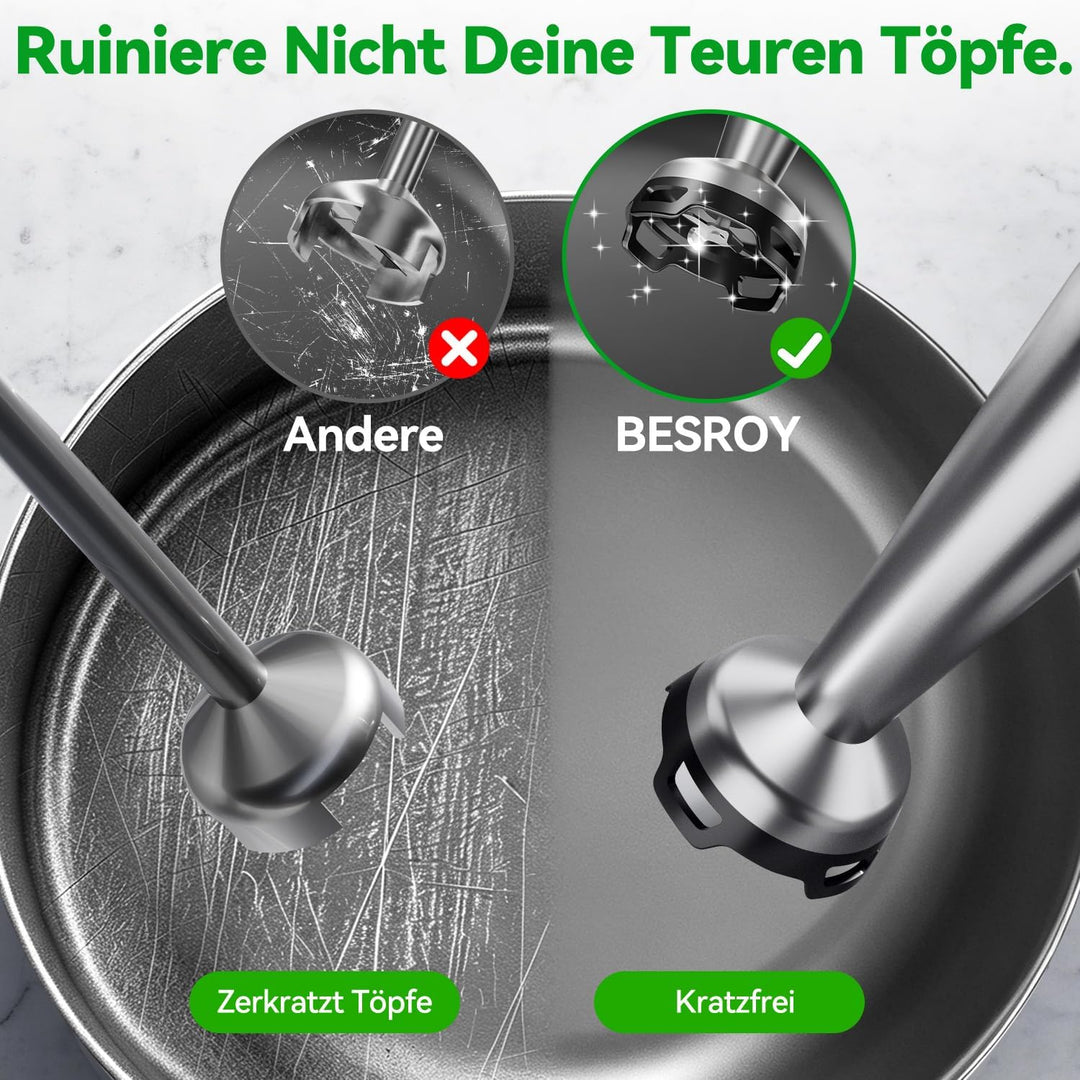 Stabmixer Set 5 in 1, 1100W Pürierstab Elektrisch, Stufenlose Geschwindigkeit, Edelstahl Hand Blende