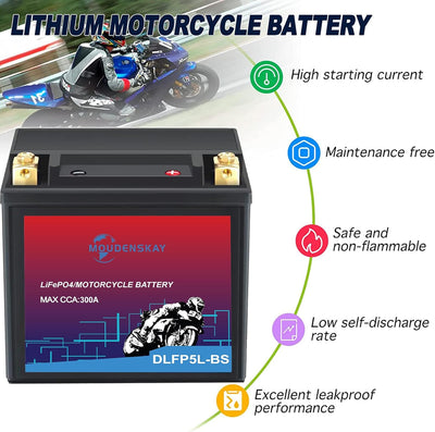 MOUDENSKAY Lithium Motorrad Batterie 12V Lithium Powersports Batterie mit BMS,LiFePO4 Motorstart Bat