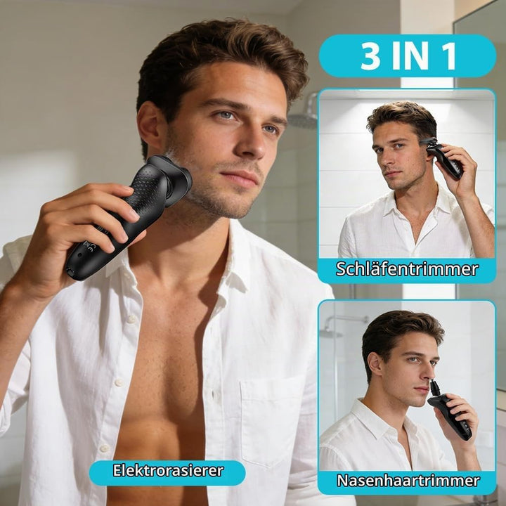 Aolso Rasierer Herren Elektrisch, 3 IN 1 Elektrorasierer mit Nasen-/Kotelettenaufsatz, IPX6 Waterpro