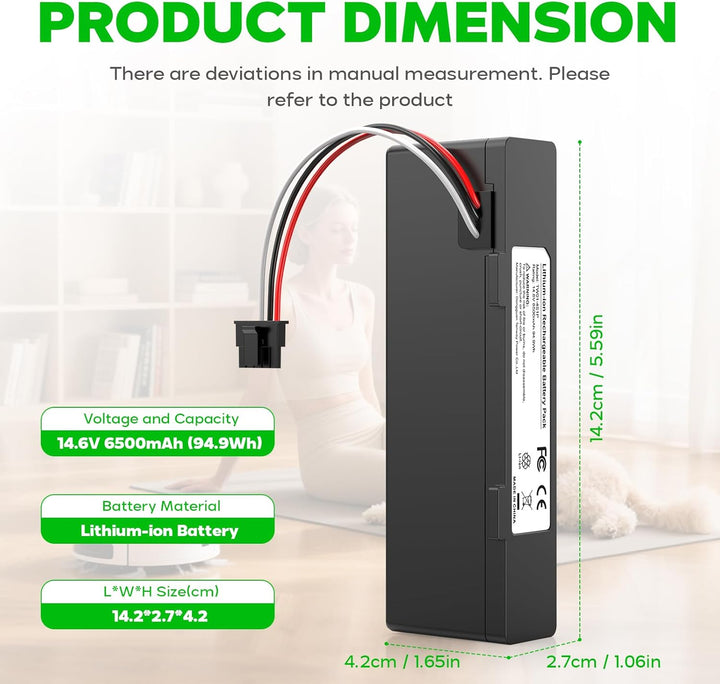ASUNCELL 6500mAh li-ion Akku für Xiaomi Mop 2S / Mop Pro/Mop P Roboter Staubsauger, Ersatzakku kompa