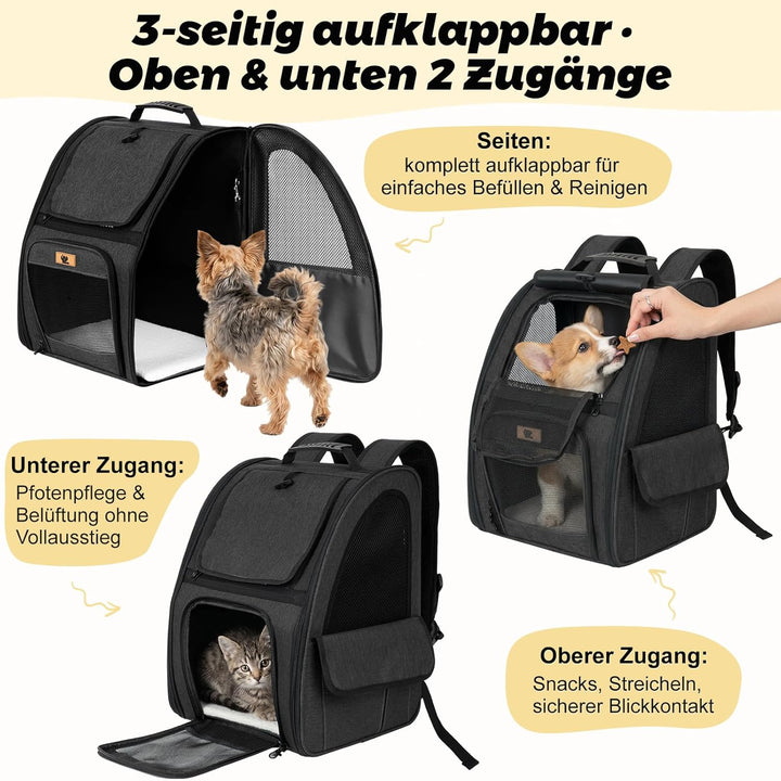 Aystkniet Hunderucksack, Katzenrucksack mit 270° Rundumbelüftung und 3-fachem Einstieg, Faltbare Hau