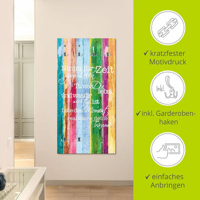 ARTLAND Wandgarderobe Holz mit 6 Haken 60x120 cm Design Garderobe mit Motiv Zitat Traum Motto Shabby