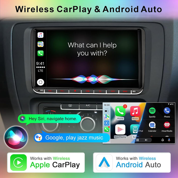 Autoradio mit Navi Bildschirm für VW Golf 5/6 Seat Passat Sharan Tiguan,9 Zoll Golf Radio mit Apple