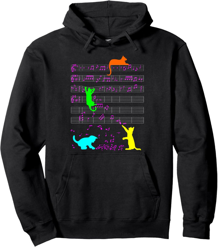 Lustige Bunte Katzen Musiknote Musiker Kätzchen Pullover Hoodie