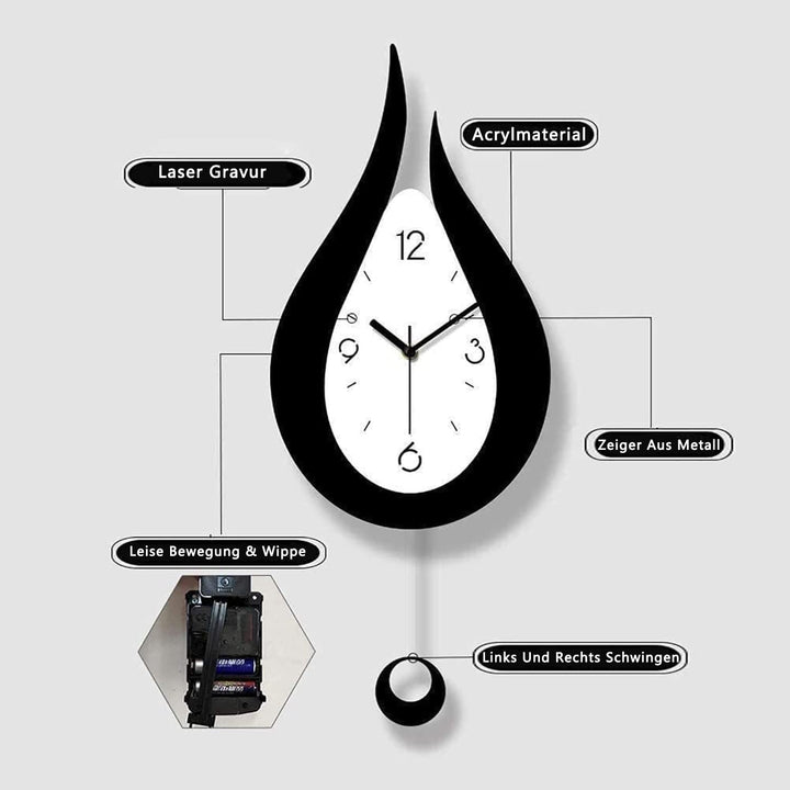 SFITVE 42cm Gross Wanduhr Ohne Tickgeräusche Modern Wassertröpfchen Pendel Wanduhren für Wohnzimmer