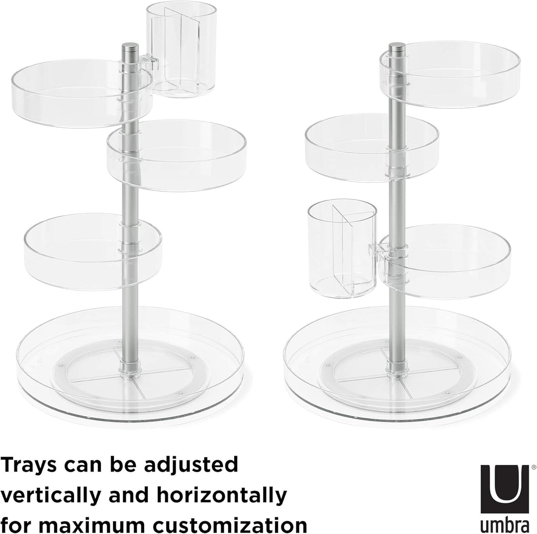 Umbra Pirouette Kosmetik Organizer mit drehbaren Fächern, Polystyrene, Transparent/Nickel, Einheitsg