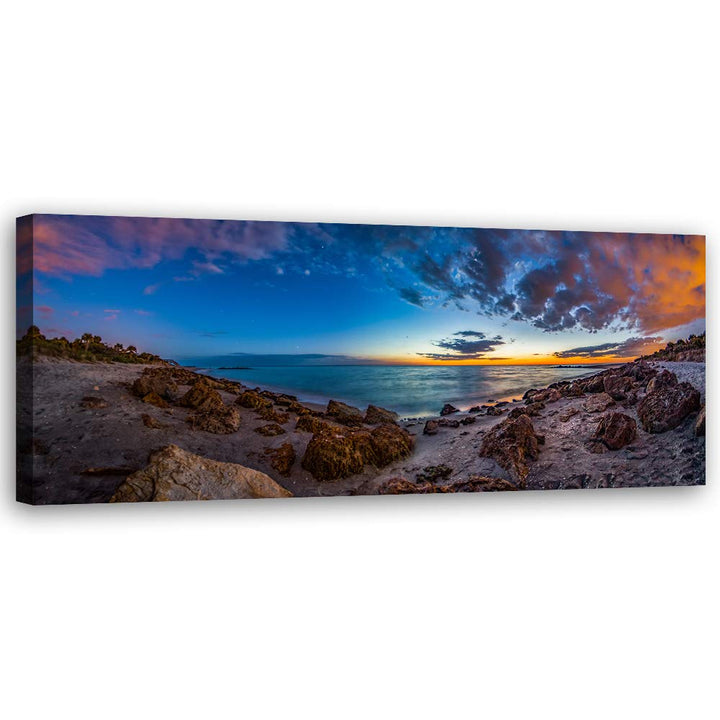 Bild auf Leinwand Landschaft Kunstdruck modern Felsen Blau 90x30 cm Leinwandbild 90x30 cm Blau_c, Le