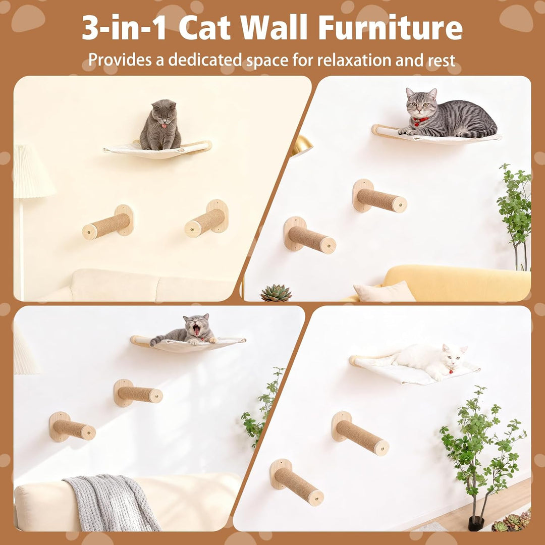 Katzenhängematte Wandmontage,Katzen Kletterwand,Wandmontiertes Kiefernholz Katzenwandmöbel,Katzenlei