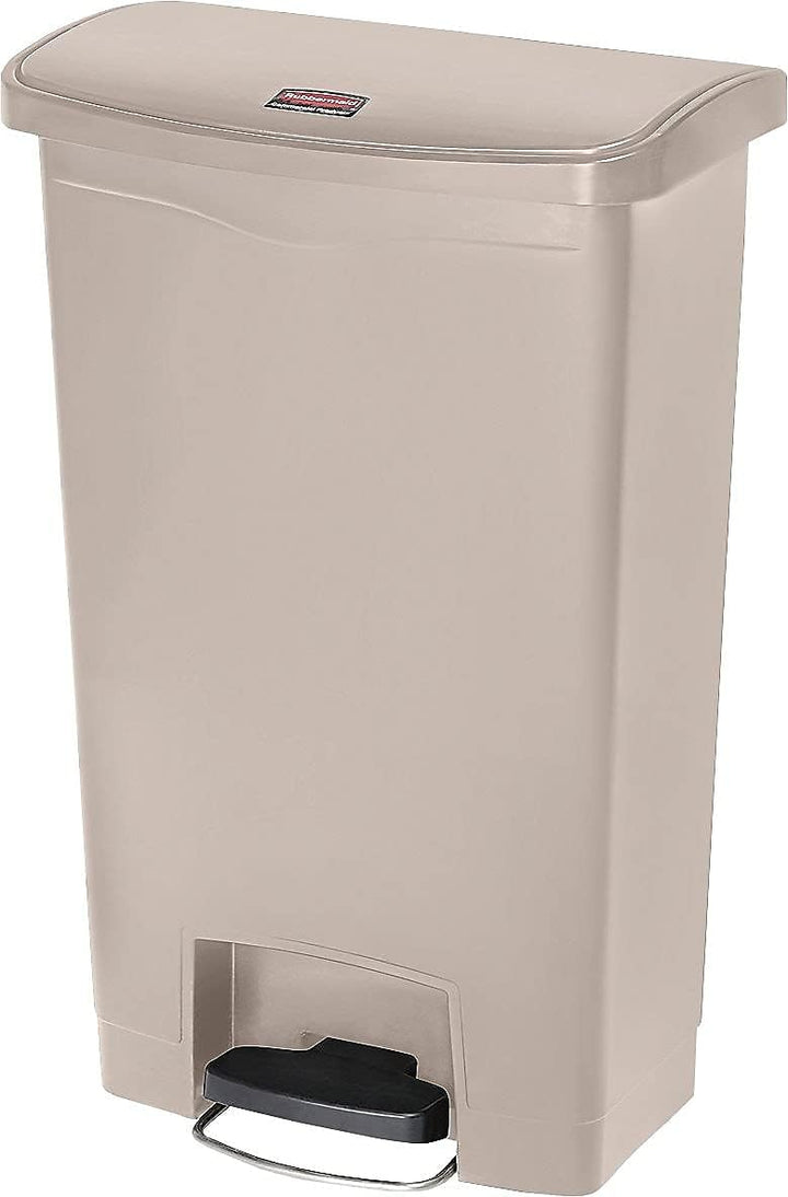 Rubbermaid Commercial Products Slim Jim 1883458 50 Litre Front Step Step-On Resin Wastebasket - Beig