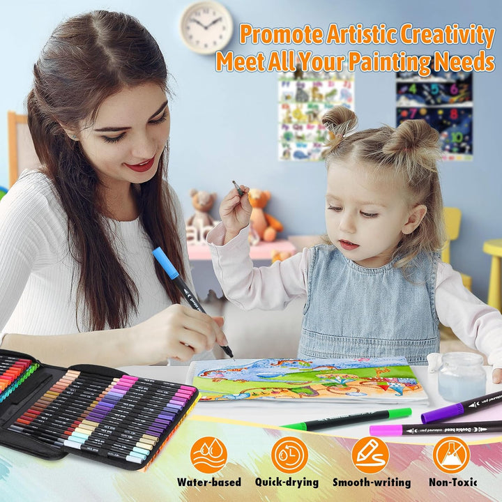 Spardar 120 Filzstifte, Filzstifte Dicke und Dünne, Doppelspitze Mit Schwarzer Tragetasche Und 3 Mal