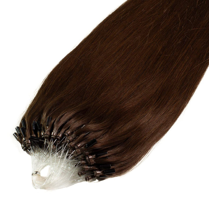 hair2heart Premium Microring Extensions Echthaar glatt - 100 Strähnen 0.8g 40cm 6/3 dunkelblond gold