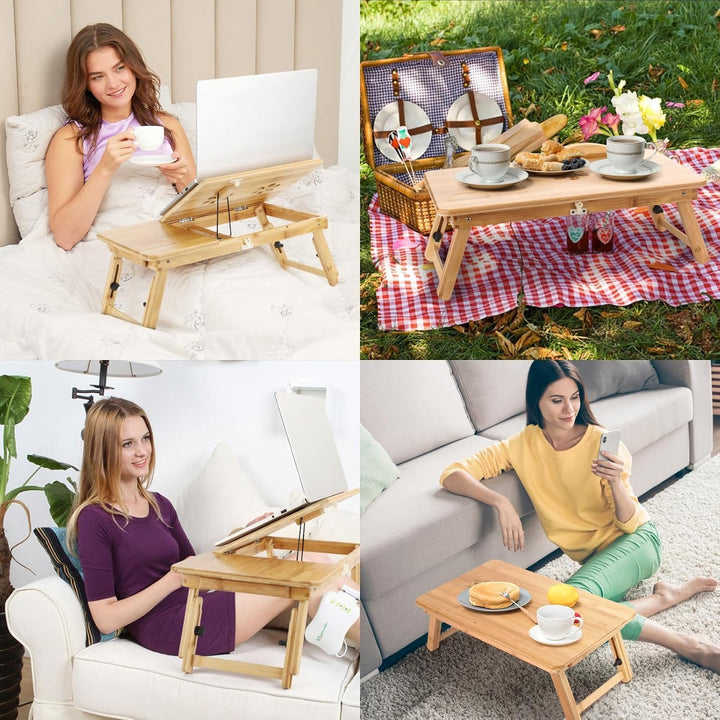 Klappbarer Laptoptisch Höhenverstellbar Lapdesk Notebooktisch mit Neigung Getränkehalter Laptop Tisc