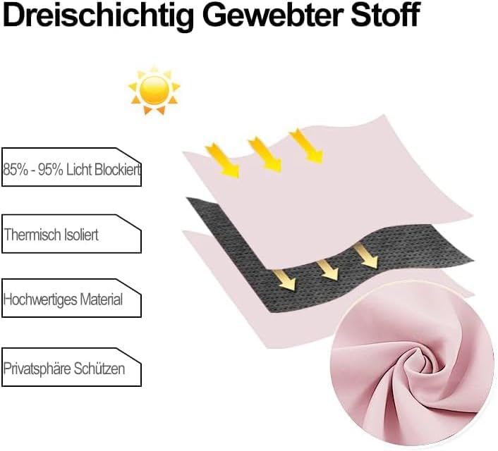 DWCN Gardinen für Kleine Fenster, Blickdichte Vorhänge Kurz H 90 cm x B 132 cm, Blush Rosa Vorhang f
