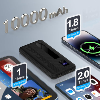 Power Bank, 10000mAh Powerbank Klein Aber Stark, Externe Handyakkus USB C Port, Externer Akku LED Di