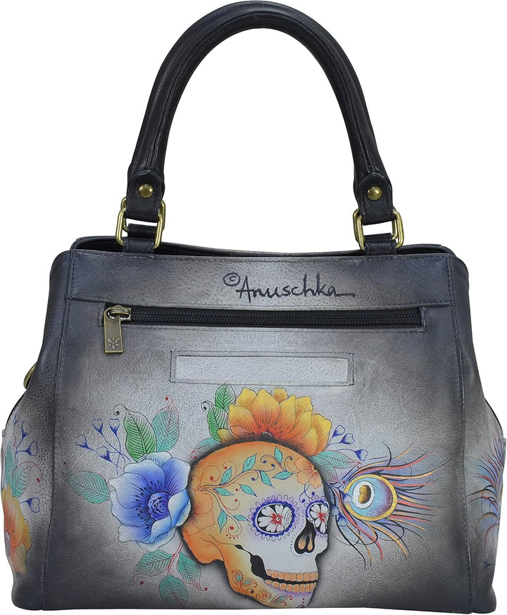 Anuschka Handbemalte Satchel Tasche mit mehreren Fächern aus Echtleder Calaveras De Azúcar, Calavera