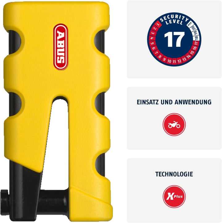 ABUS Bremsscheibenschloss Granit Sledg 77 grip yellow - Motorradschloss mit sicherem XPlus Zylinder