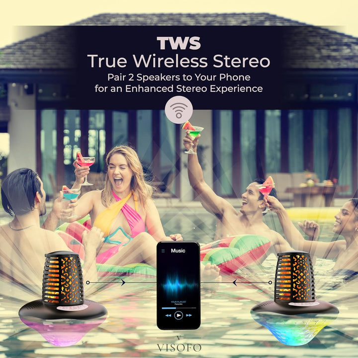 VISOFO Schwimmender Bluetooth-Pool-Lautsprecher mit Lichtern | Poolzubehör über dem Boden und im Erd