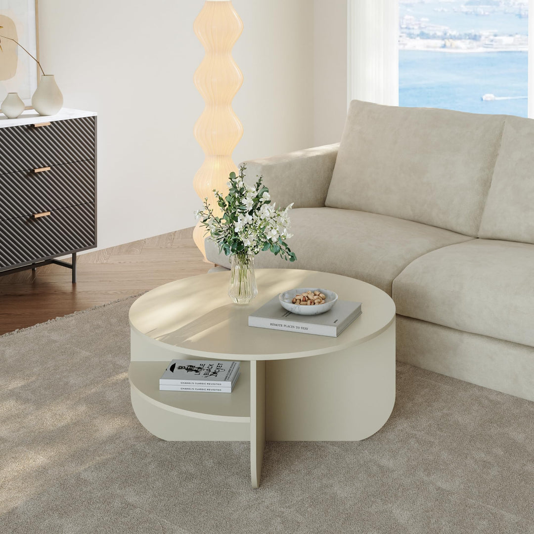 [en.casa] Couchtisch Reykhon Wohnzimmertisch Ø80 x 41 cm Sofatisch mit 2 Ablageflächen Kaffeetisch r
